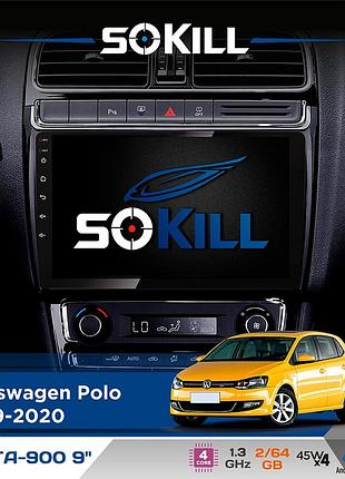 Штатная магнитола для volkswagen polo 2009-2020 sokill delta-900 9" android 4-ядерный 2+64гб 4x45w беспроводной carplay и