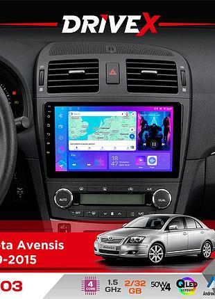 Штатная магнитола для toyota avensis 2009-2015 drivex a-903 qled 9" android 4-ядерный 2+32гб 4x50w(tda7851) беспроводной carplay и