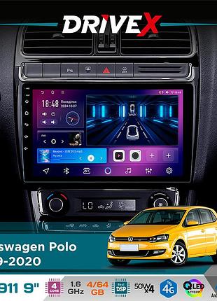 Штатная магнитола для volkswagen polo 2009-2020 drivex se-911 4+64гб qled 9" android 4-ядерный 4x50w(tda7851) dsp беспроводной