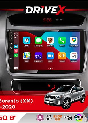 Штатная магнитола для kia sorento (xm) 2012-2020 drivex un5 qled 9" android 4-ядерный 2+32гб 4x45w беспроводной carplay и