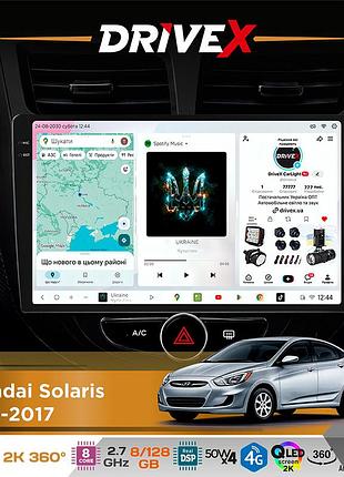 Штатная магнитола для hyundai solaris 2010-2017 drivex s7+ 2k qled 9" android 8-ядерный 2.7ггц 8x128гб sim-карта 3g/4g ak7808 ab