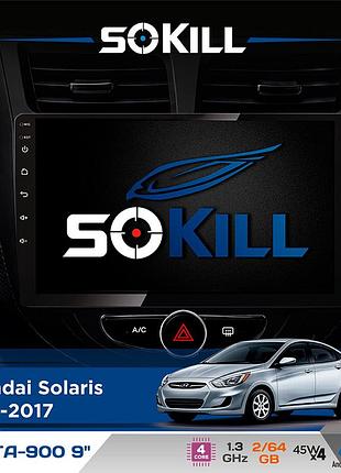Штатная магнитола для hyundai solaris 2010-2017 sokill delta-900 9" android 4-ядерный 2+64гб 4x45w беспроводной carplay и