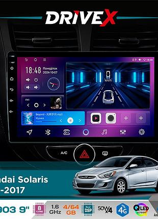 Штатная магнитола для hyundai solaris 2010-2017 drivex se-903 qled 9" android 8-ядерный 4+64гб sim-карта 3g/4g dsp 4x50w(tda7851)