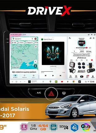 Штатная магнитола для hyundai solaris 2010-2017 drivex s4 qled 9" android 8-ядерный 1.6ггц 4x64гб sim-карта 3g/4g tda7851 4x50w