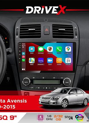 Штатная магнитола для toyota avensis 2009-2015 drivex un5 qled 9" android 4-ядерный 2+32гб 4x45w беспроводной carplay и androidauto