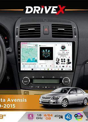 Штатная магнитола для toyota avensis 2009-2015 drivex s3 qled 9" android 8-ядерный 1.6ггц 4x64гб sim-карта 3g/4g 7388 4x45w asp