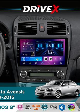 Штатная магнитола для toyota avensis 2009-2015 drivex se-903 qled 9" android 8-ядерный 4+64гб sim-карта 3g/4g dsp 4x50w(tda7851)