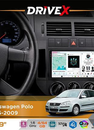 Штатная магнитола для volkswagen polo 2005-2009 drivex s4 qled 9" android 8-ядерный 1.6ггц 4x64гб sim-карта 3g/4g tda7851 4x50w