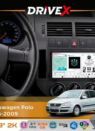 Штатная магнитола для volkswagen polo 2005-2009 drivex s7 2k qled 9" android 8-ядерный 2.7ггц 6x64гб sim-карта 3g/4g ak7808 ab