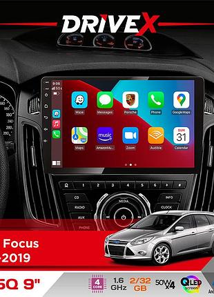 Штатна магнітола для ford focus 2011-2019 drivex un5 qled 9" android 4-ядерний 2+32гб 4x45w бездротовий carplay та androidauto