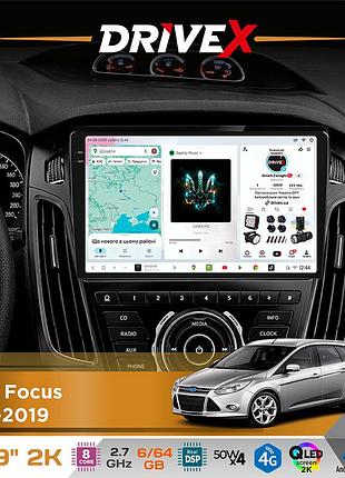 Штатная магнитола для ford focus 2011-2019 drivex s7 2k qled 9" android 8-ядерный 2.7ггц 6x64гб sim-карта 3g/4g ak7808 ab 4x50w