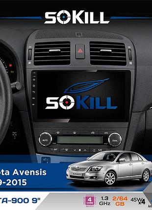 Штатная магнитола для toyota avensis 2009-2015 sokill delta-900 9" android 4-ядерный 2+64гб 4x45w беспроводной carplay и