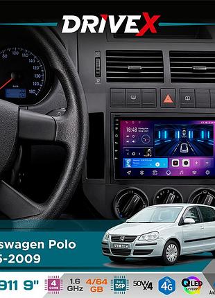Штатная магнитола для volkswagen polo 2005-2009 drivex se-911 4+64гб qled 9" android 4-ядерный 4x50w(tda7851) dsp беспроводной
