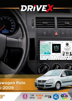 Штатная магнитола для volkswagen polo 2005-2009 drivex s3 qled 9" android 8-ядерный 1.6ггц 4x64гб sim-карта 3g/4g 7388 4x45w asp