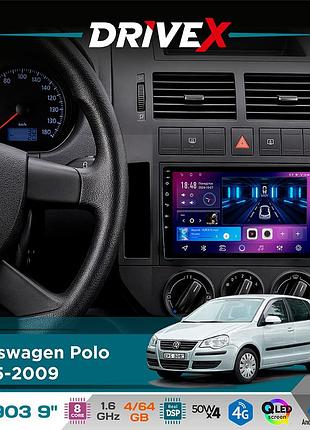 Штатная магнитола для volkswagen polo 2005-2009 drivex se-903 qled 9" android 8-ядерный 4+64гб sim-карта 3g/4g dsp 4x50w(tda7851)