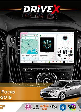 Штатная магнитола для ford focus 2011-2019 drivex s3 qled 9" android 8-ядерный 1.6ггц 4x64гб sim-карта 3g/4g 7388 4x45w asp tm2313