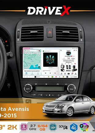 Штатная магнитола для toyota avensis 2009-2015 drivex s7 2k qled 9" android 8-ядерный 2.7ггц 6x64гб sim-карта 3g/4g ak7808 ab