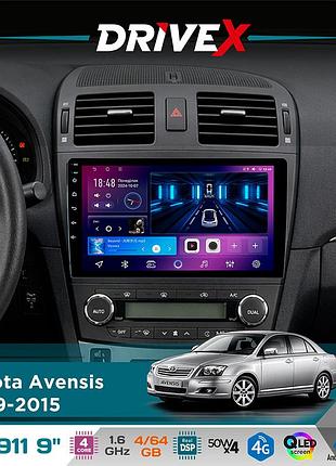 Штатная магнитола для toyota avensis 2009-2015 drivex se-911 4+64гб qled 9" android 4-ядерный 4x50w(tda7851) dsp беспроводной