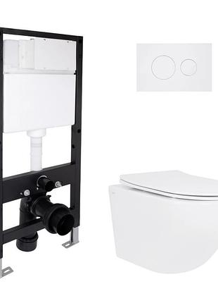 Готовое решение qtap для ванной комнаты: подвесной унитаз jay rimless 485x360x320 + комплект инсталляции standard (круглая кнопка