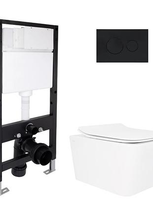 Готовое решение qtap для ванной комнаты: подвесной унитаз crow rimless 520x360x290 + комплект инсталляции standard (круглая кнопка