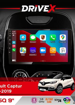 Штатна магнітола для renault captur 2013-2019 drivex un5 qled 9" android 4-ядерний 2+32гб 4x45w бездротовий carplay та androidauto