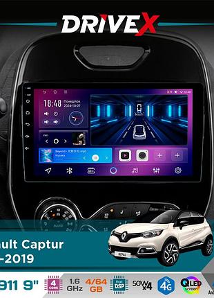 Штатна магнітола для renault captur 2013-2019 drivex se-911 4+64гб qled 9" android 4-ядерний 4x50w(tda7851) dsp бездротовий
