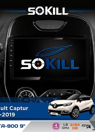 Штатна магнітола для renault captur 2013-2019 sokill delta-900 9" android 4-ядерний 2+64гб 4x45w бездротовий carplay та