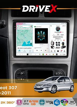 Штатна магнітола для peugeot 307 2001-2011 drivex s7+ 2k qled 9" android 8-ядерний 2.7ггц 8x128гб sim-картка 3g/4g ak7808 ab 4x50w