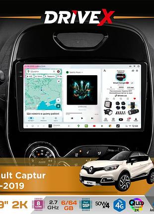 Штатна магнітола для renault captur 2013-2019 drivex s7 2k qled 9" android 8-ядерний 2.7ггц 6x64гб sim-картка 3g/4g ak7808 ab