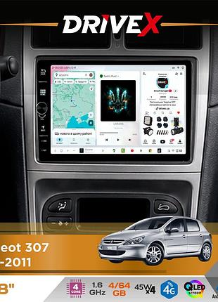 Штатна магнітола для peugeot 307 2001-2011 drivex s3 qled 8" з фізичними кнопками android 8-ядерний 1.6ггц 4x64гб sim-картка 3g/4g