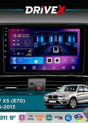 Штатна магнітола для bmw x5 (e70) 2006-2013 drivex se-911 4+64гб qled 9" android 4-ядерний 4x50w(tda7851) dsp бездротовий carplay