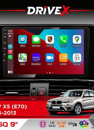 Штатна магнітола для bmw x5 (e70) 2006-2013 drivex un5 qled 9" android 4-ядерний 2+32гб 4x45w бездротовий carplay та androidauto