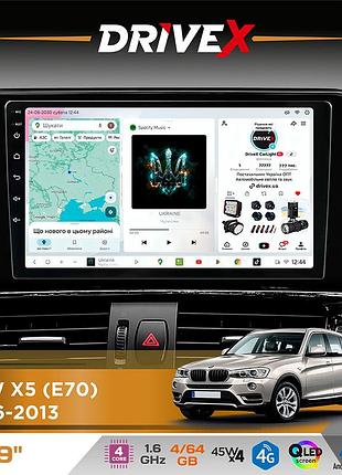 Штатна магнітола для bmw x5 (e70) 2006-2013 drivex s3 qled 9" android 8-ядерний 1.6ггц 4x64гб sim-картка 3g/4g 7388 4x45w asp