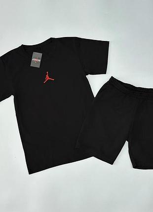 Футболка (черная)+шорты air jordan классический (красный логотип)