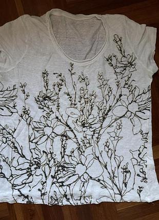 Лляна трикотажна  💯 льон біла футболка з блискучими малюнком l -xl  40-42 швейцарія 🇨🇭