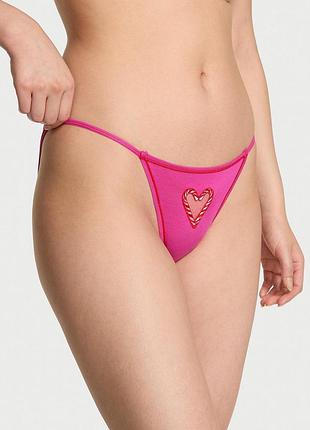 Жіночі трусики victoria's secret (257889768571) cotton string bikini xs рожеві