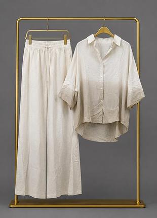 Качественный, натуральный, костюм с брюками, италия, р. l/xl, наш 48-52, бежевый