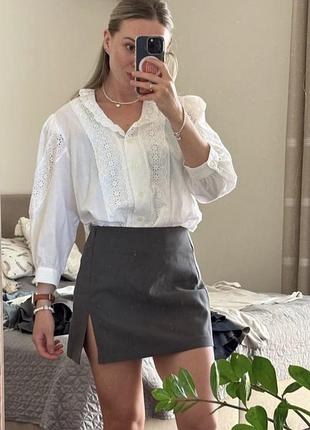 Вінтажна блуза з мереживом у стилі cottagecore / old money біла m-l