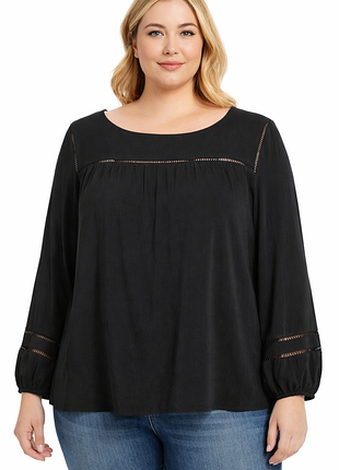 ✨ елегантна чорна блузка в стилі бохо з мереживом «драбинка» (plus size)