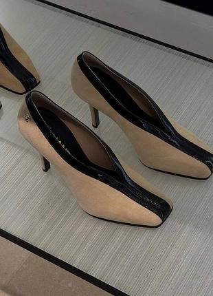 Туфлі chanel беж замша з чорною полоскою шикарні