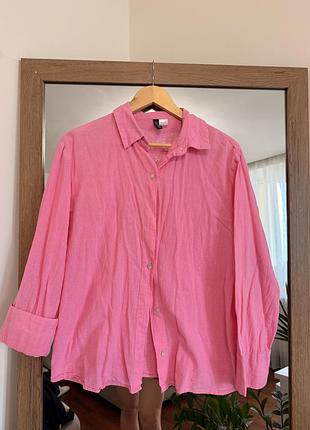 Лляна сорочка h&m 70% бавовна 30% льон рожева oversize s