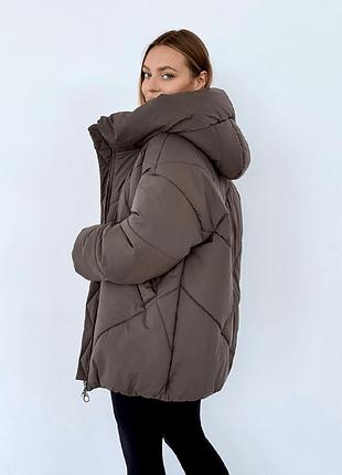 Зимний шоколадный молодежный пуховик объемный размеры от 44 до 52 52