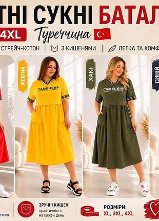 ❤️ літні сукні батал xl–4xl 🇹🇷 туреччина | стрейч-котон | з кишенями