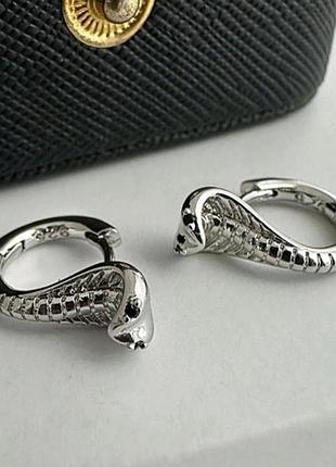 Сережки конго змія snake cobra silver