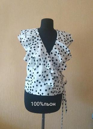 Блуза лляна жіноча mint velvet на запа́х р. s біла у горошок льон 100%