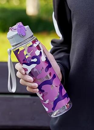 Спортивна пляшка для води camouflage 750 мл з трубочкою та замком
