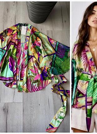 Продам атласна кімоно тропічним принтом від zara