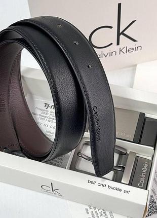 Кожаный ремень calvin klein с двумя пряжками, мужской подарочный набор ремень из натуральной кожи келвин кляйн