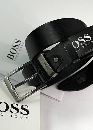 Чоловічий ремінь hugo boss з натуральної шкіри 130 см, чоловічий ремінь хуго босс зі шкіри чорного кольору