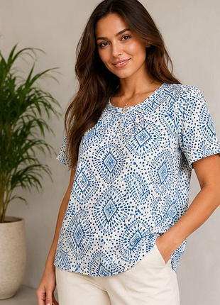 Нова лляна блуза bonmarché linen blend xl–2xl uk16 синьо-біла